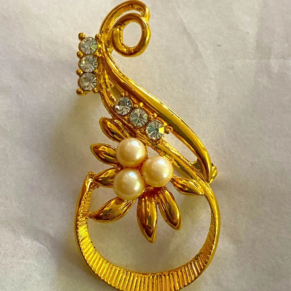 VINTAGE 90’s Broach pin with pearls and diamonds - Picture 1 of 4